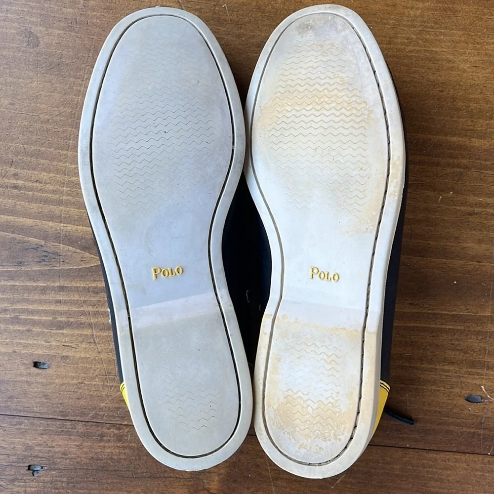 Polo Ralph Lauren Black Yellow Leather Boat Shoes - Sz 11D